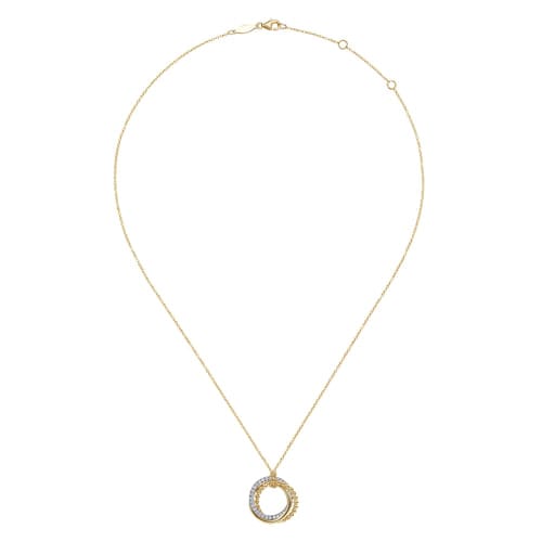 (S2203398) 14K YG/WG 0.25CTW Diamond Bujukan Interlocking Circles Necklace