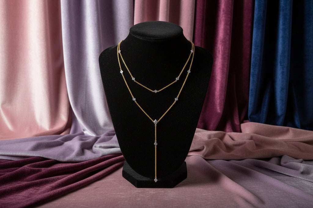 (S2203402) 14K YG/WG 0.17CTW Diamond Two Strand Y Necklace "Gabriel & Co"