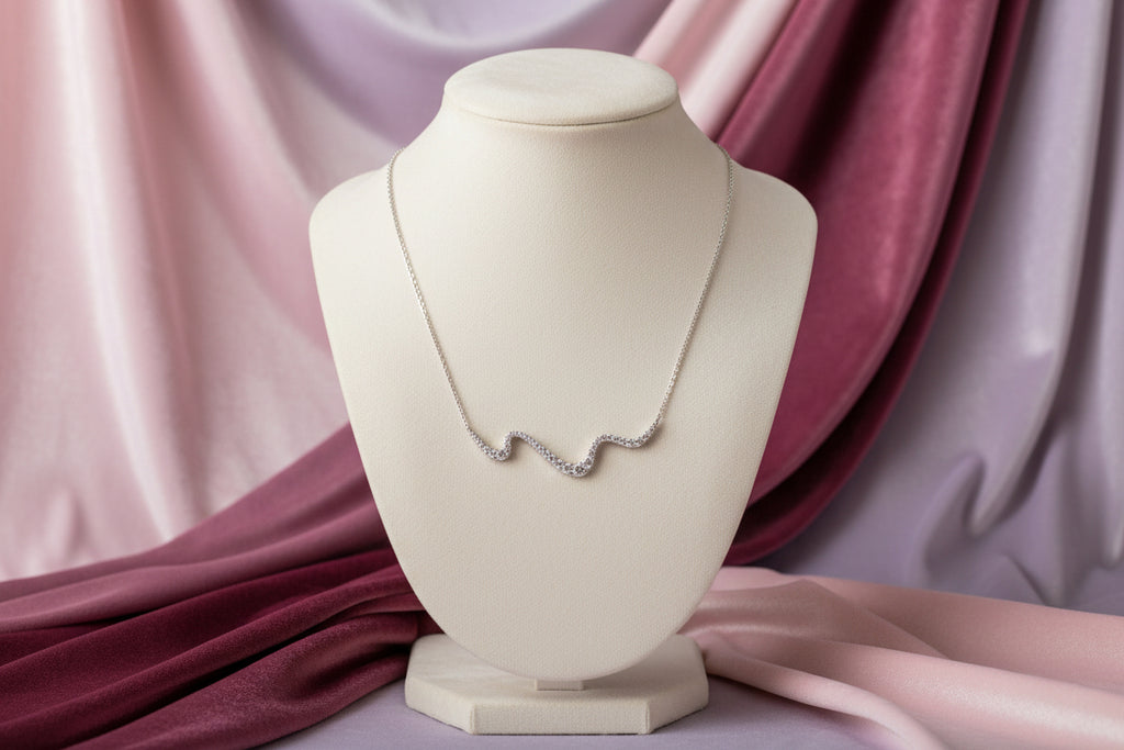 (S2211185) 14K WG 0.51CTW Diamond Wave Bar Necklace "Gabriel & Co"