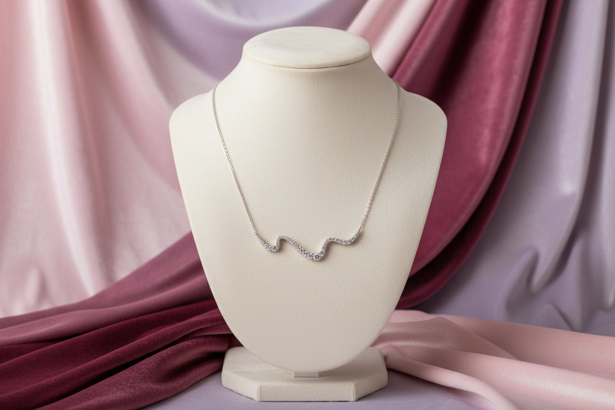 (S2211185) 14K WG 0.51CTW Diamond Wave Bar Necklace "Gabriel & Co"