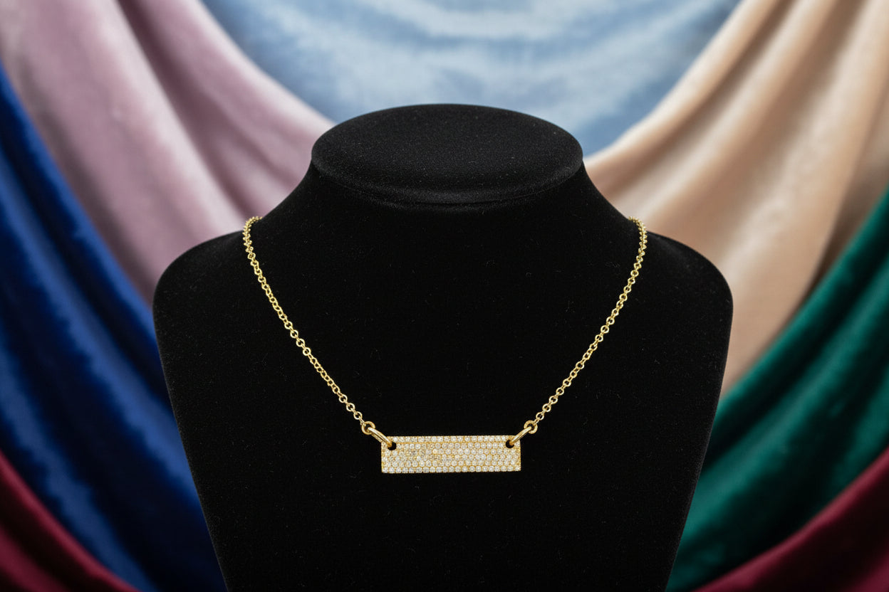 14K YG 0.28ctw Diamond Bar Necklace 18"