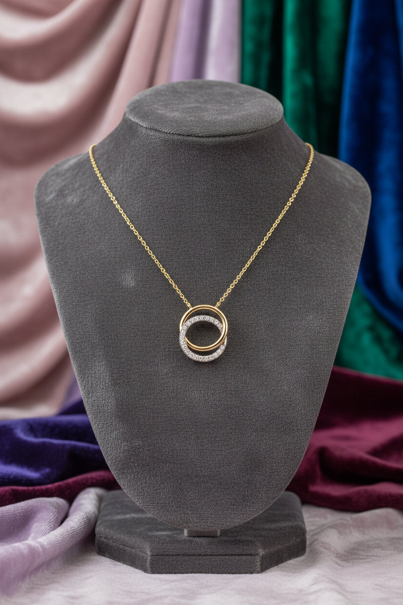 14K YG 0.12ctw Diamond Interlocked Circle Necklace 18"