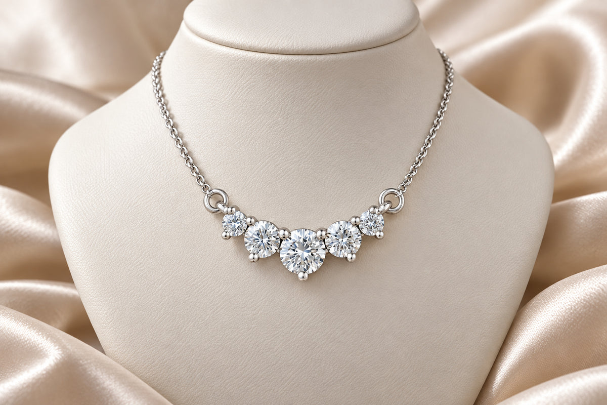 10K WG 0.33ctw VS,EF RB Lab Grown Diamond 5-Stone Arc Necklace