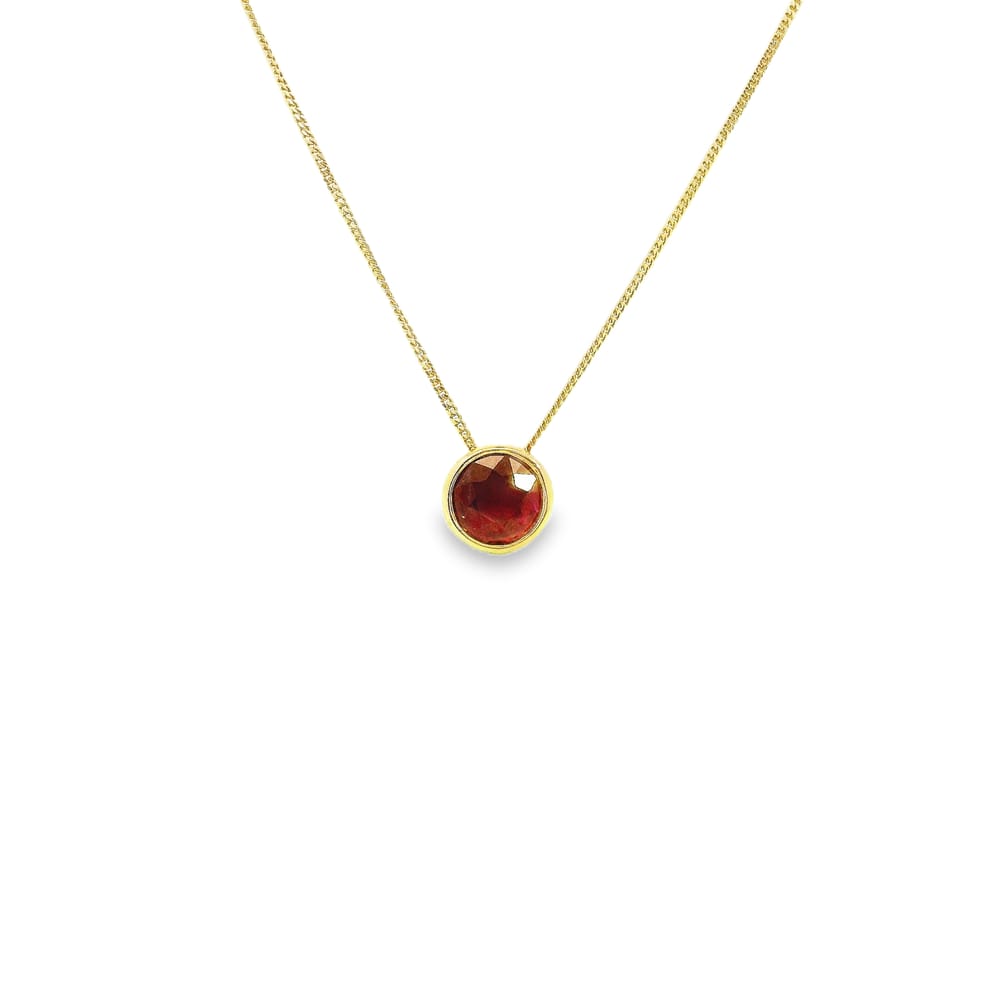 10K YG 5MM ROUND BEZEL SET RUBY NECKLACE