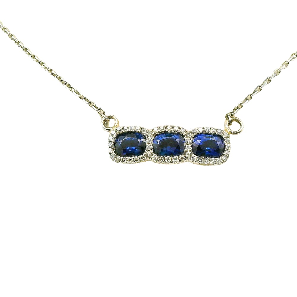 14K CUSTOM WHITE GOLD .92TW BLUE SAPPHIRE & .67TW VS2-SI2 FG NECKLACE