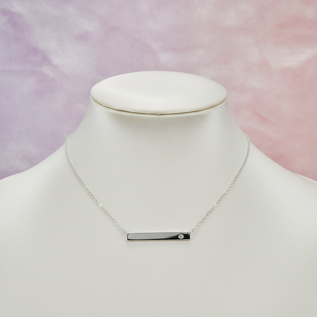 Sterling silver flat CZ bar necklace
