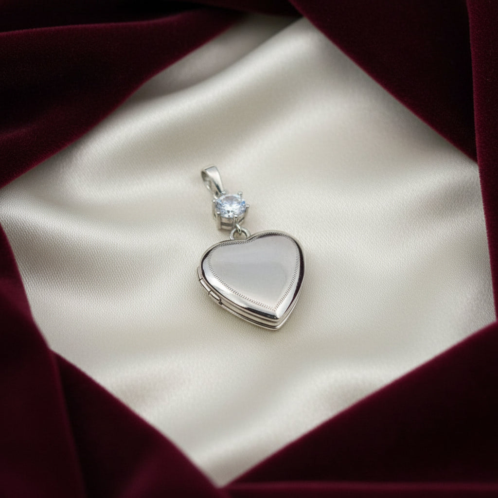 SS RHD 16MM HEART WITH CZ LOCKET PENDANT