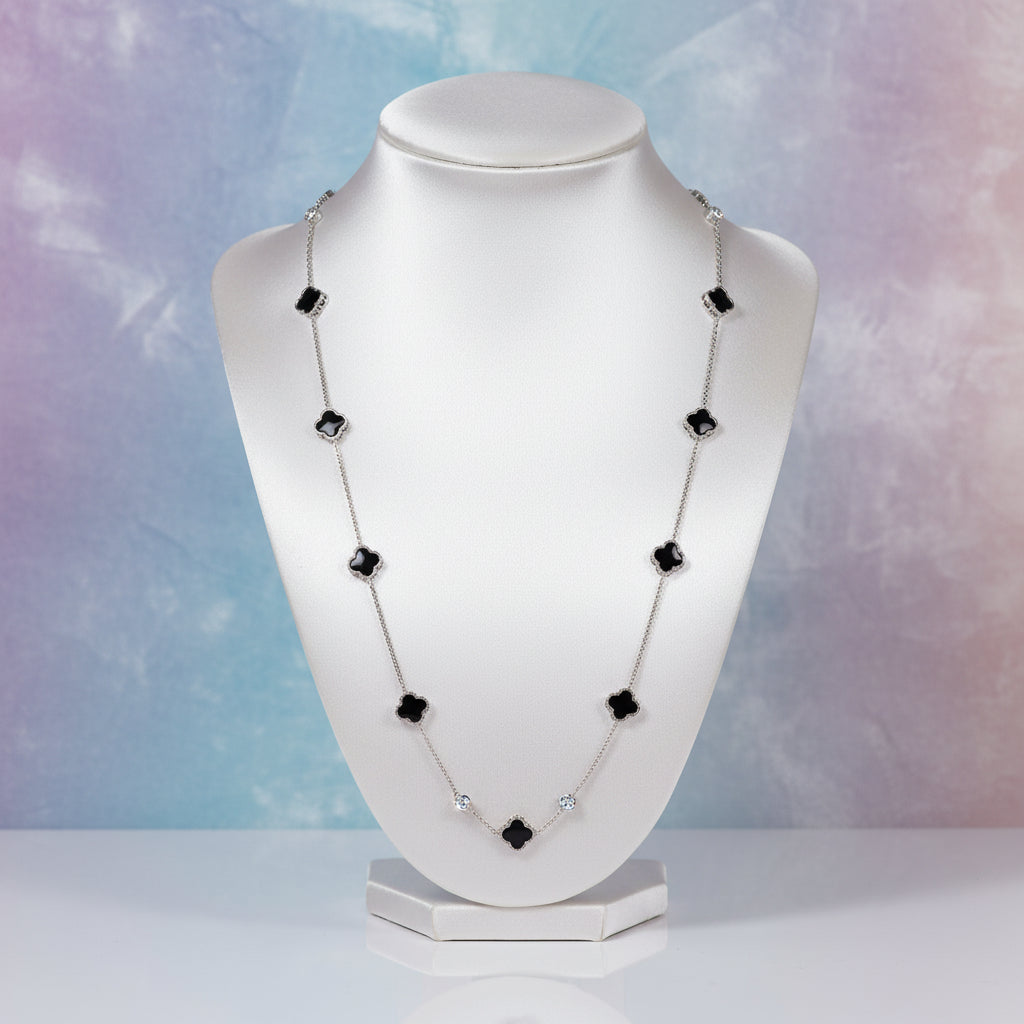 SS RHD CZ & BLACK ONYX NECKLACE 18"+2"