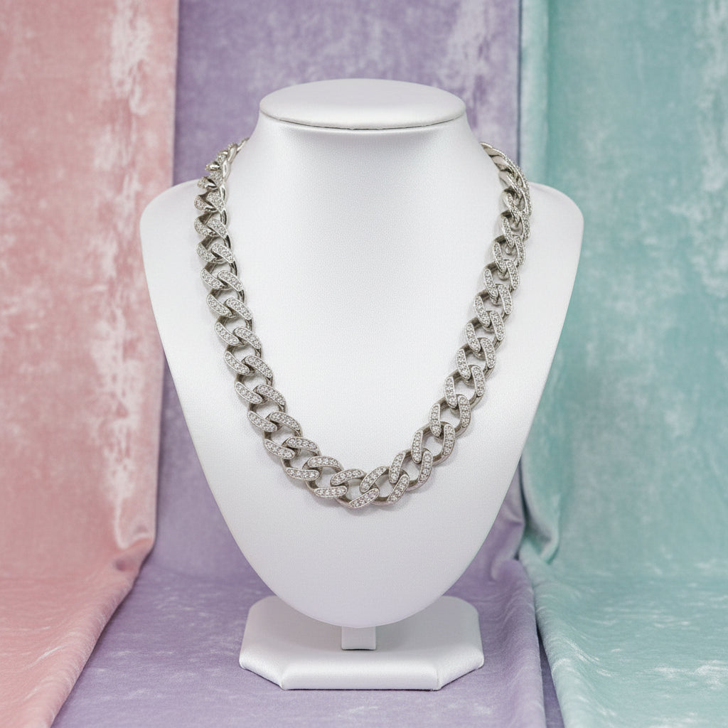 SS RHD 10MM FANCY CZ CURB CHAIN 24"