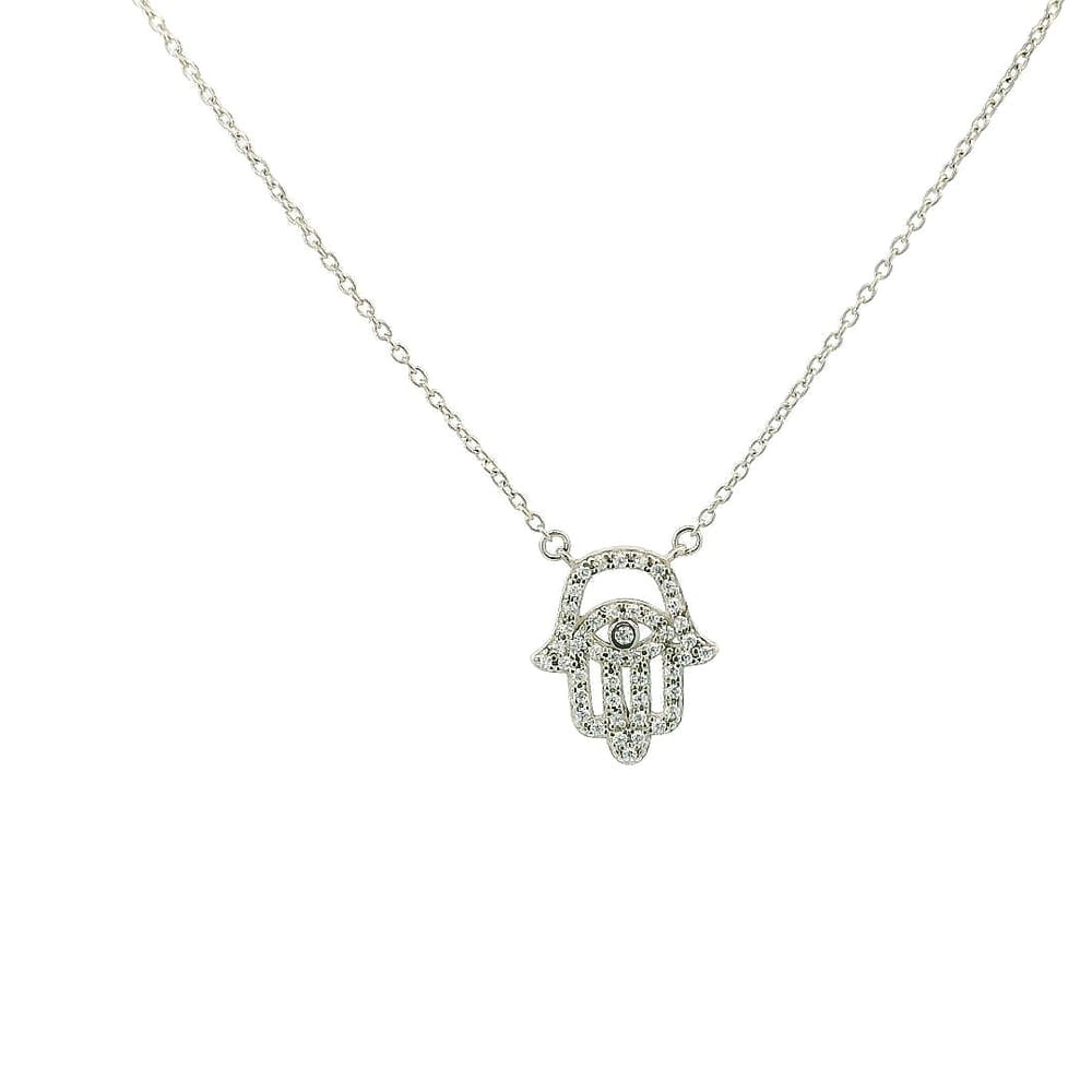 SS RHD CZ HAMSA NECKLACE 16"+ 2"
