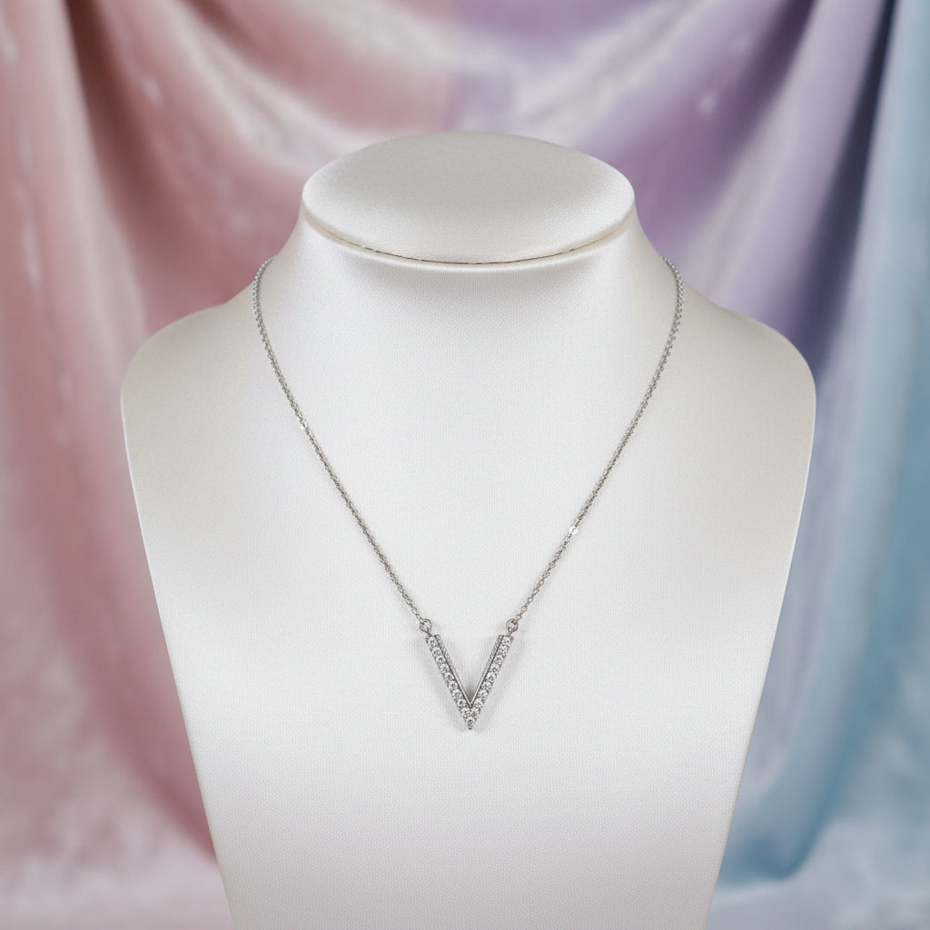 Sterling Silver CZ "V" Necklace