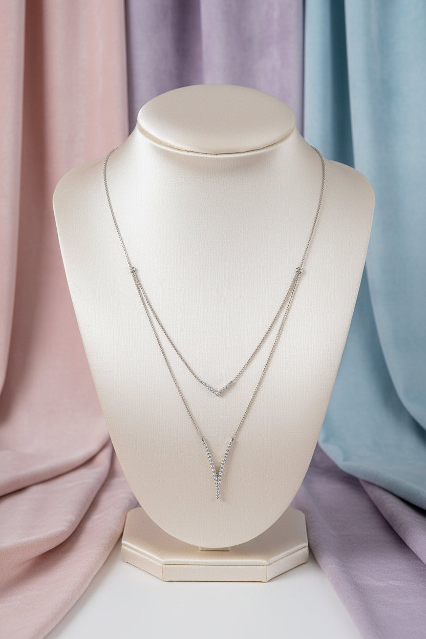 (S2203374) Sterling Silver 0.08ctw White Sapphire Bujukan Chevron Necklace 20" "Gabriel & Co."