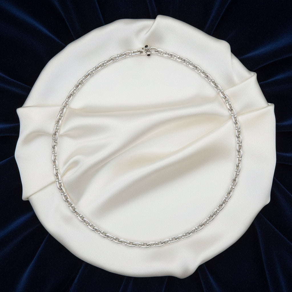 Sterling Silver Small Marine Link Necklace Accented with Black Onyx on the Clasp