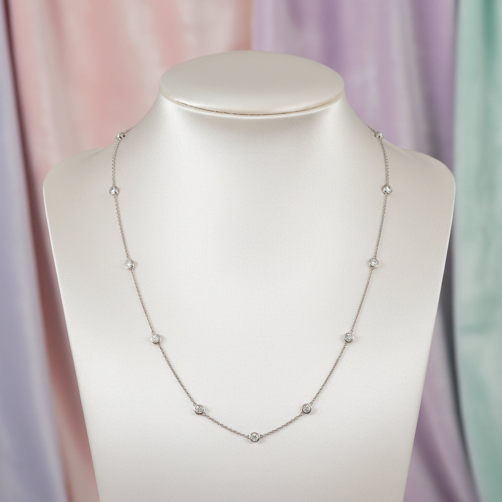 Sterling Silver Stone By The Yard Necklace Accented with Cubic Zirconia