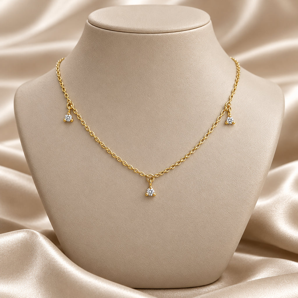 10K Yellow gold dainty Cubic Zirconia drop necklace