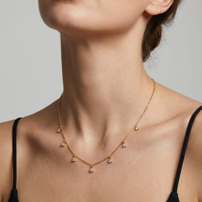 10K Yellow gold dainty Cubic Zirconia drop necklace