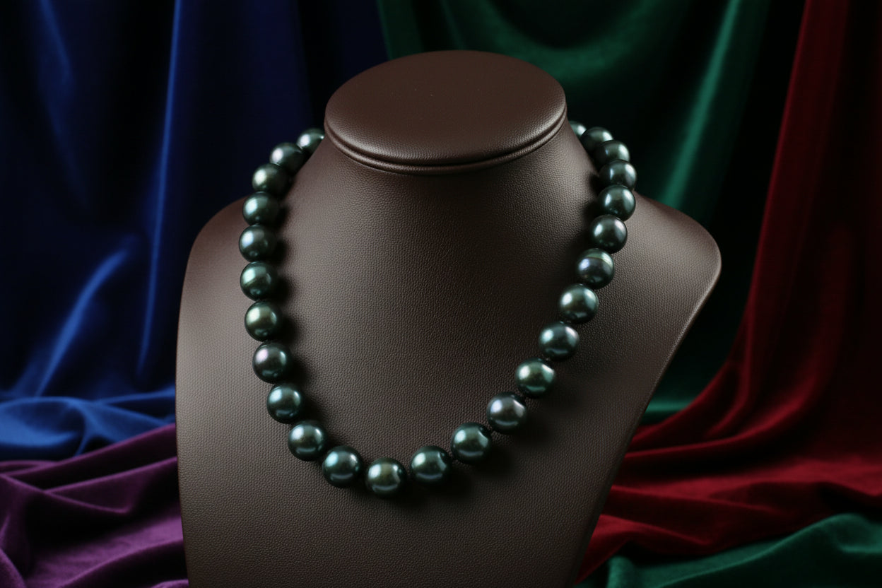 14K WG CLASP CULTURED BLK PEARL STRAND