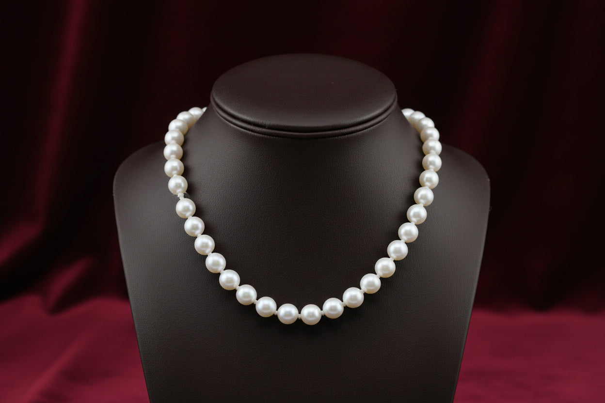 14K YG GENUINE WHITE CULTURED SALT WATER (5.5-6MM)PEARL NECKLACE 18"