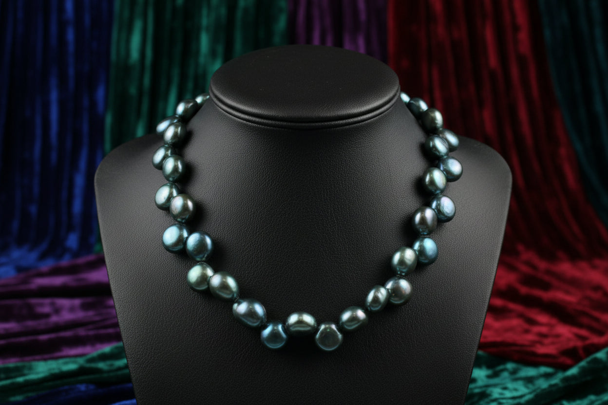 925 SILVER TOGGLE CLASP BLACK FRESH WATER PEARL STRAND