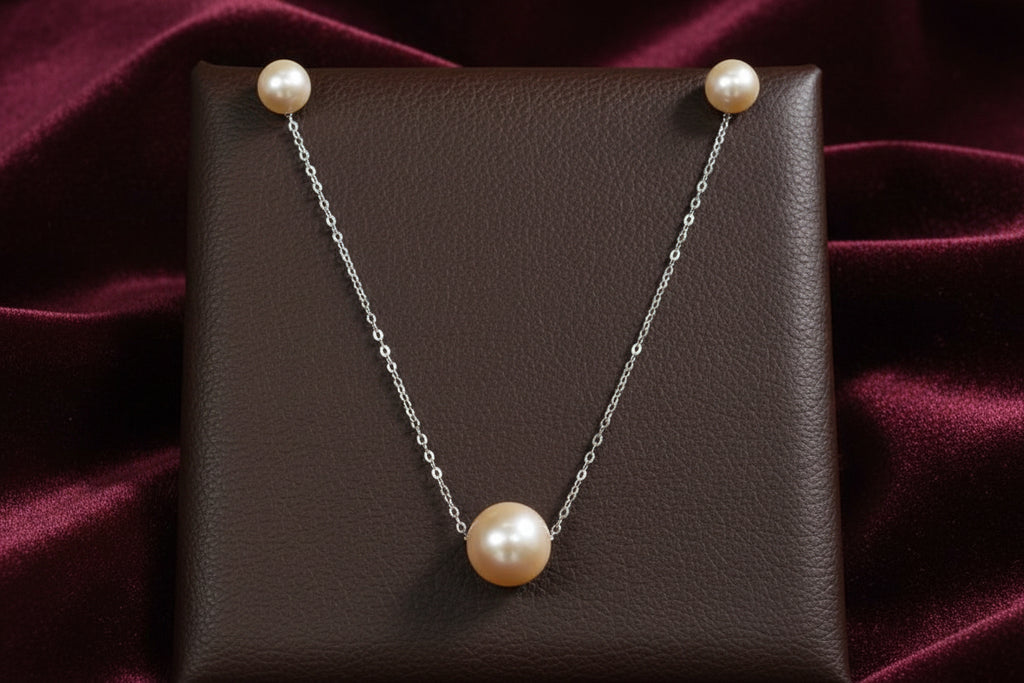 Sterling Silver Pink Freshwater Pearl Studs and Necklace Set