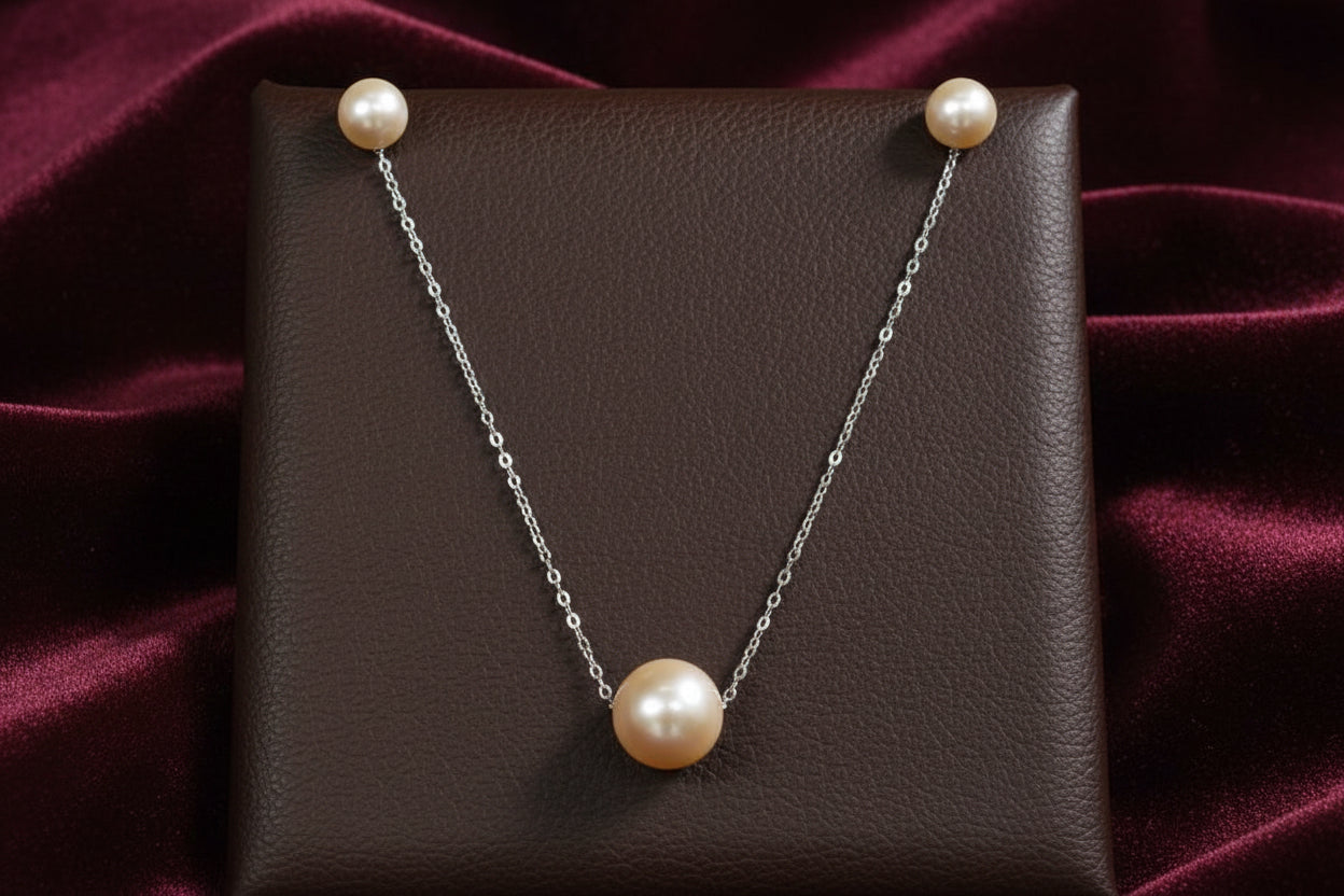 Sterling Silver Pink Freshwater Pearl Studs and Necklace Set