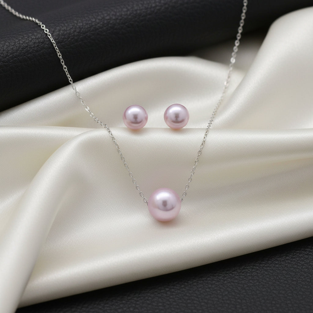Sterling Silver Purple Freshwater Pearl Studs and Necklace Set