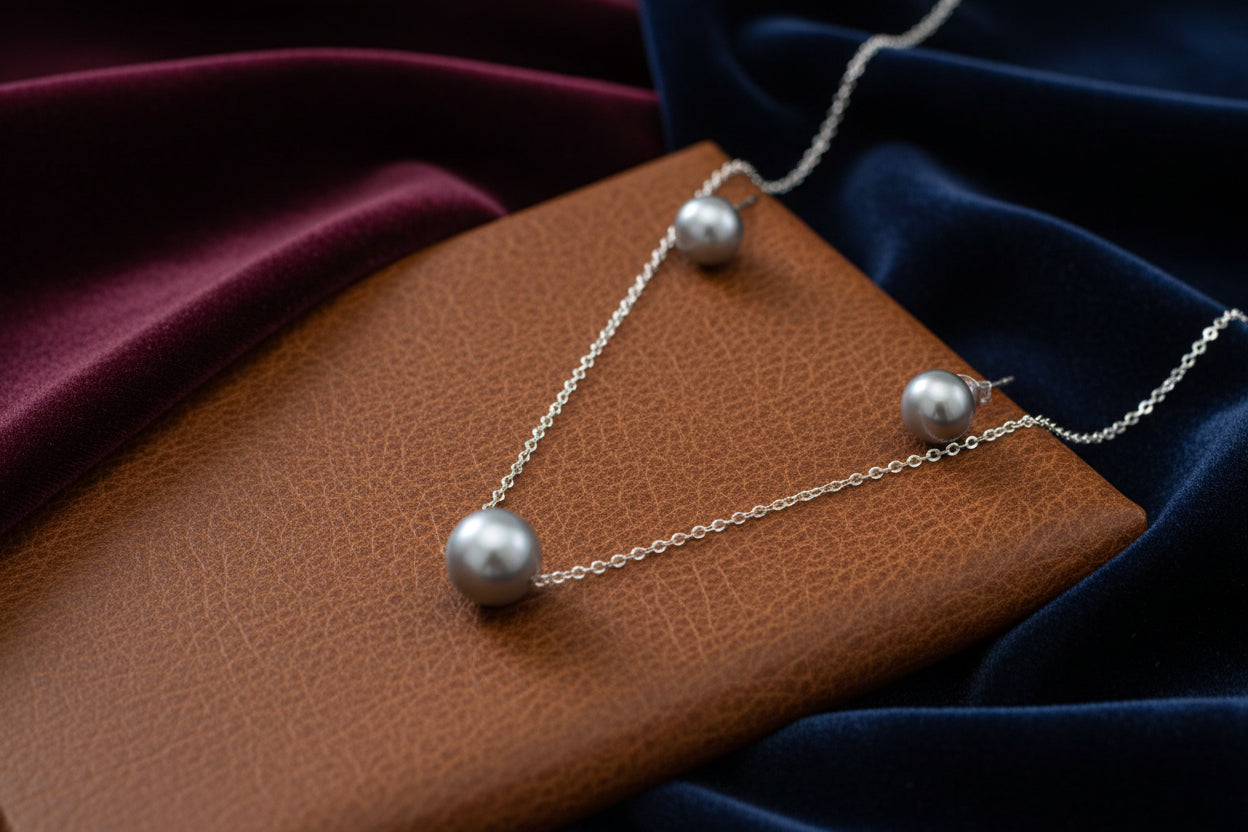 Sterling Silver Purple Freshwater Pearl Studs and Necklace Set