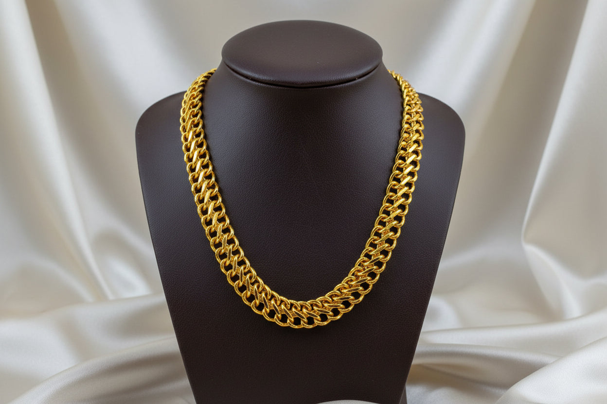 14K YG DOUBLE CURB CHAIN 18"