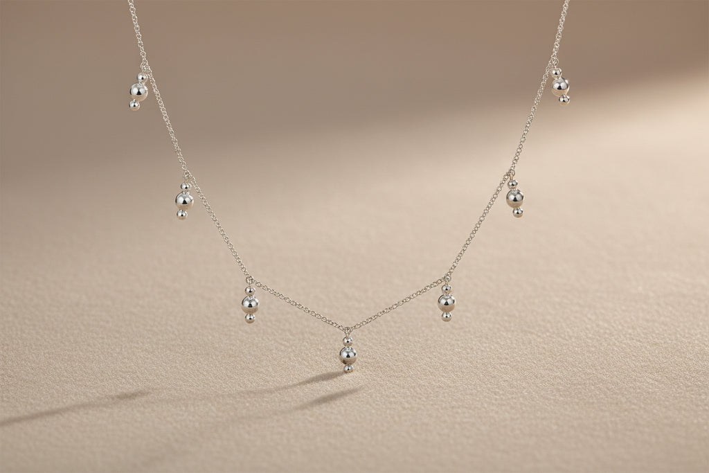 (S2203373) Sterling Silver Beads Droplet Necklace 17.5" "Gabriel & Co."