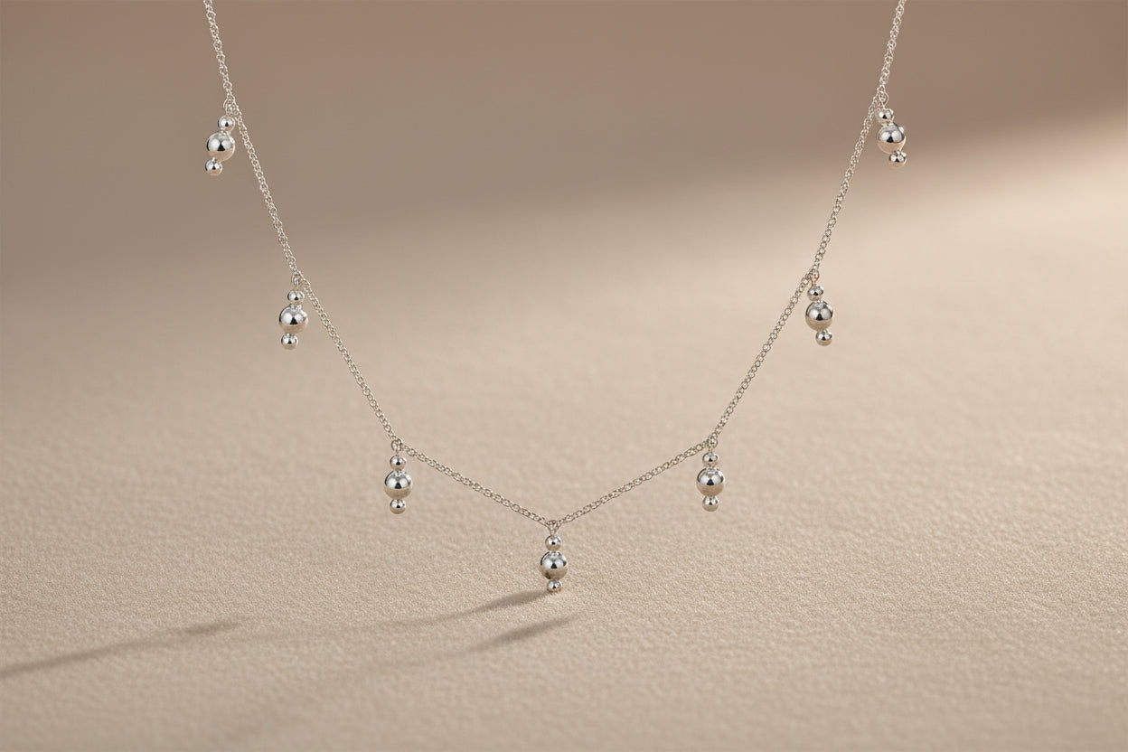 (S2203373) Sterling Silver Beads Droplet Necklace 17.5" "Gabriel & Co."