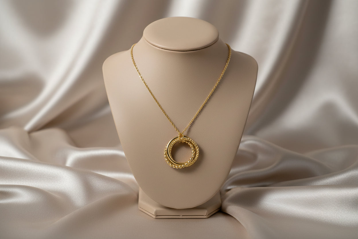(S2205368) 14K YG Bujukan Twisted Rope Multi Circle Pendant Necklace 17.5" "Gabriel & Co."