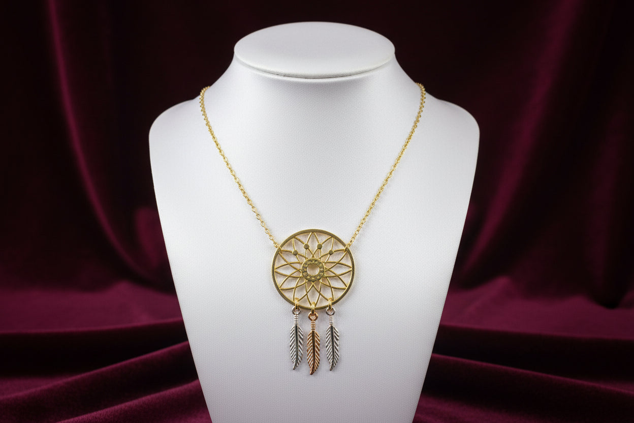 10K Tri Color Dream Catcher Necklace