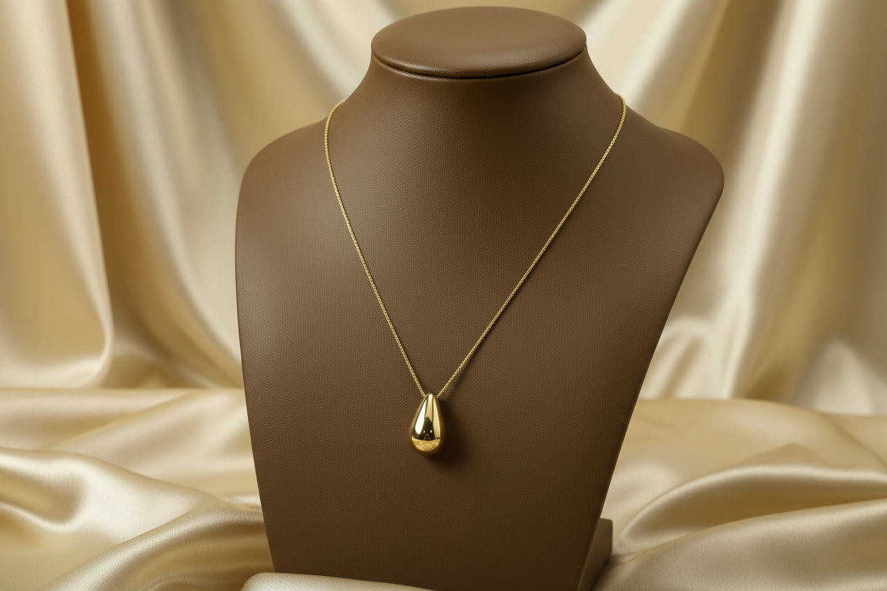 10K YG Puff Tear Drop Necklace