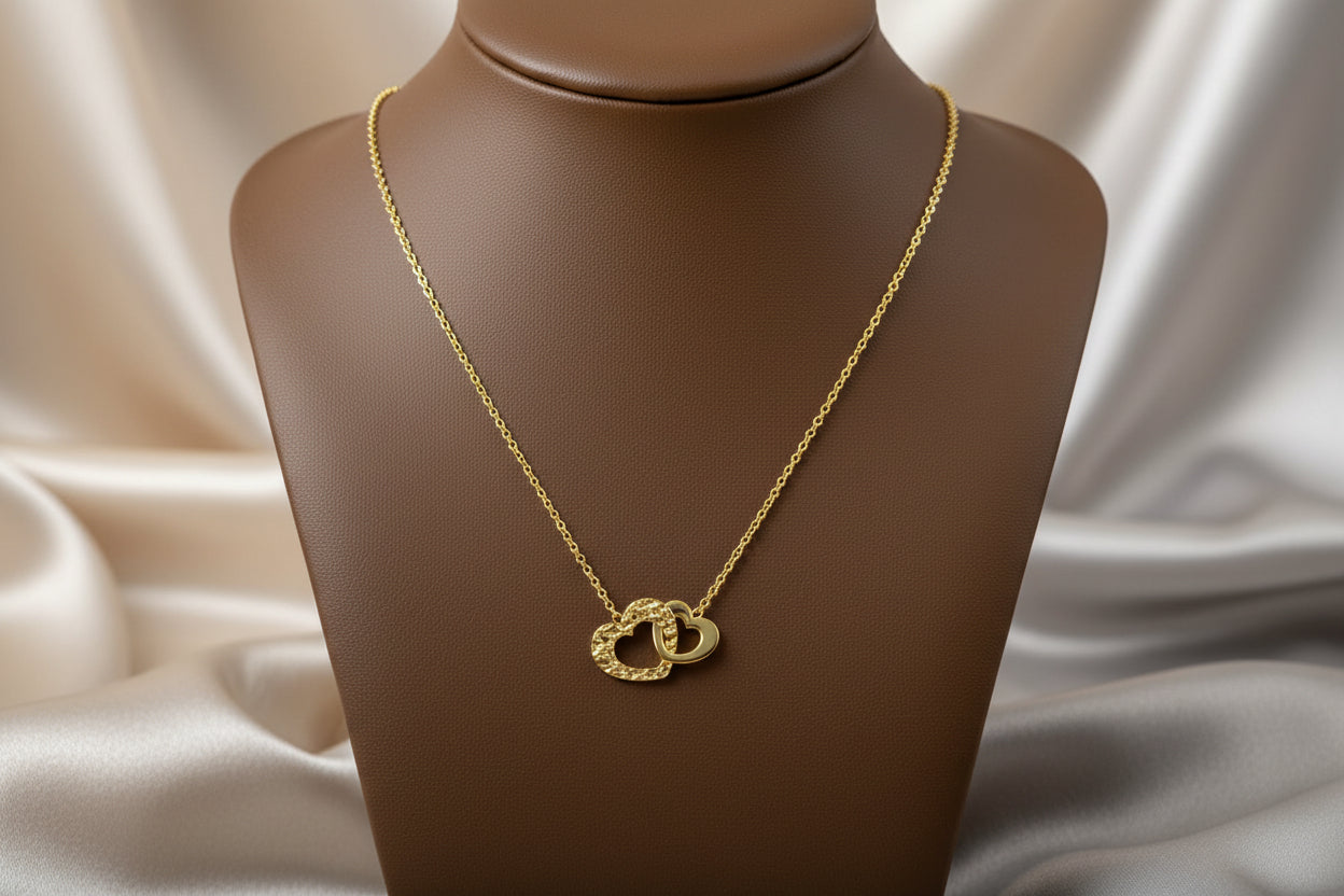 10K YG Interlocking Heart Necklace 18"