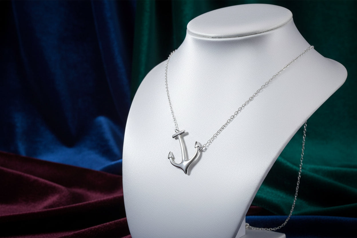 Sterling Silver RHD Sideways Anchor on Cable Chain Necklace