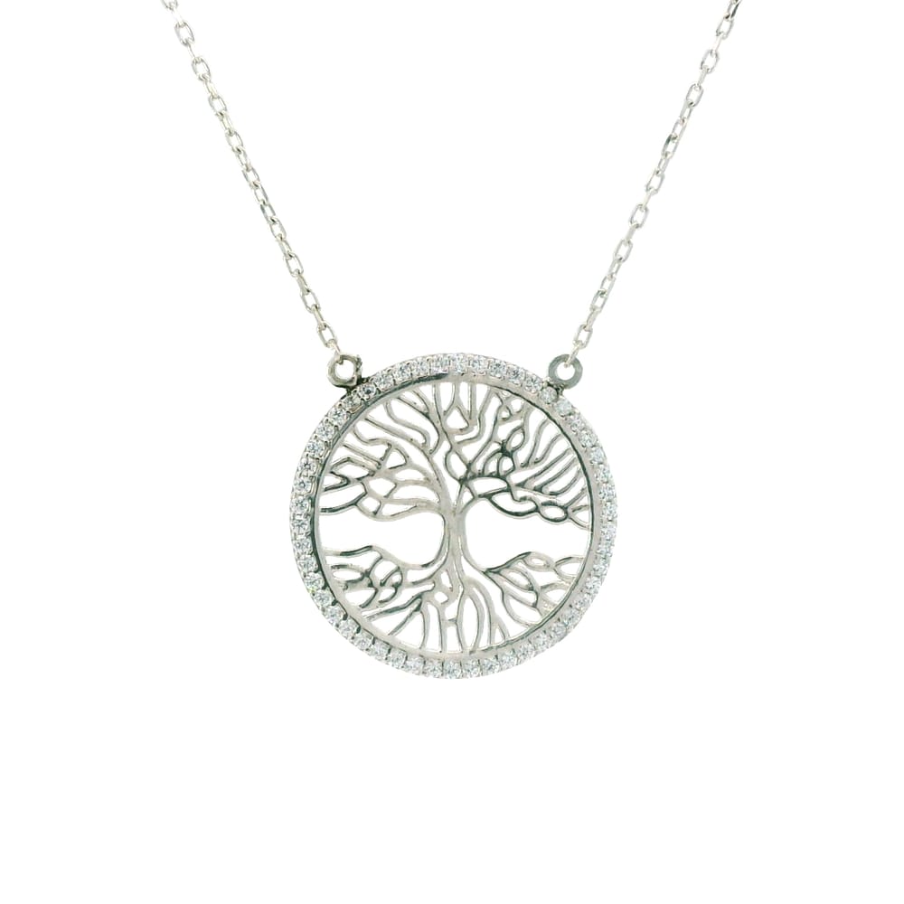 Sterling Silver RHD CZ Tree of Life Necklace