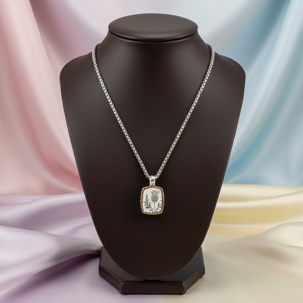 Keith Jack Sterling Silver Oxidized + Bronze Large Thistle (Flower of Scotland) Pendant with chain
