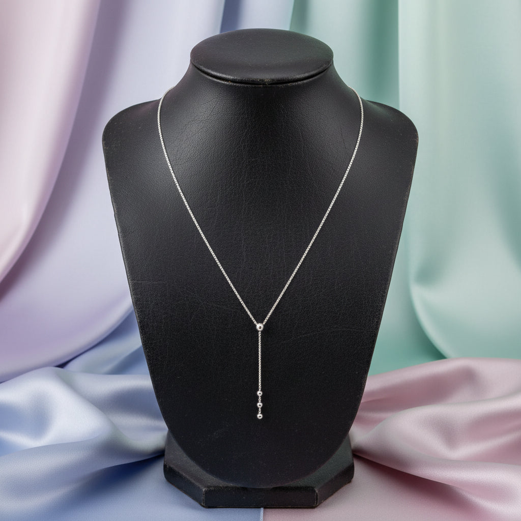 (S2203375) Sterling Silver Beaded Bujukan Y Knots Necklace 17.5" "Gabriel & Co."