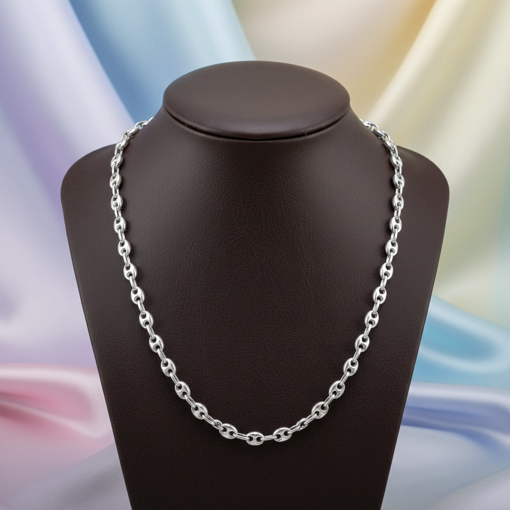 Sterling Silver Small Flat Coffee Bean Necklace