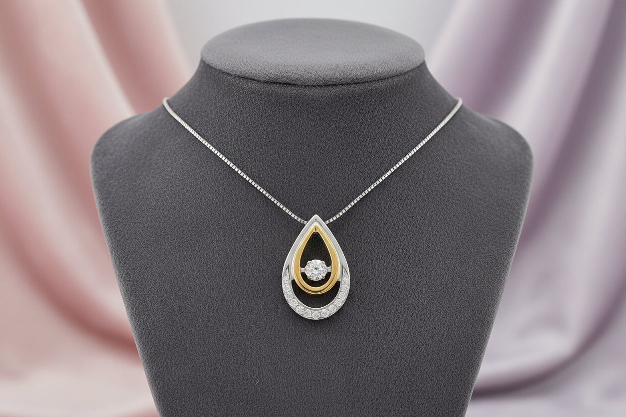 10K WG/YG 0.14CT CDN DIAMOND PENDANT WITH .06TW SURROUNDING DIAMONDS CD #MLR825278