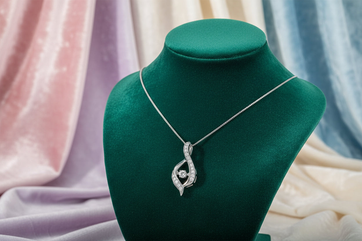 10K WG .11CT DIAMOND PULSE PENDANT WITH .14TW SIDE DIAMONDS