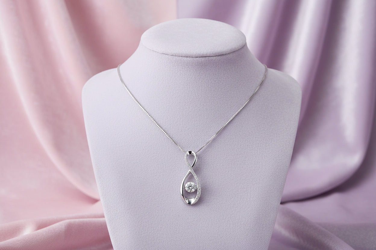 10K WHITE GOLD .25CT DIAMOND PULSE PENDANT ACCENTED WITH .05TW SIDE DIAMONDS WITH CHAIN