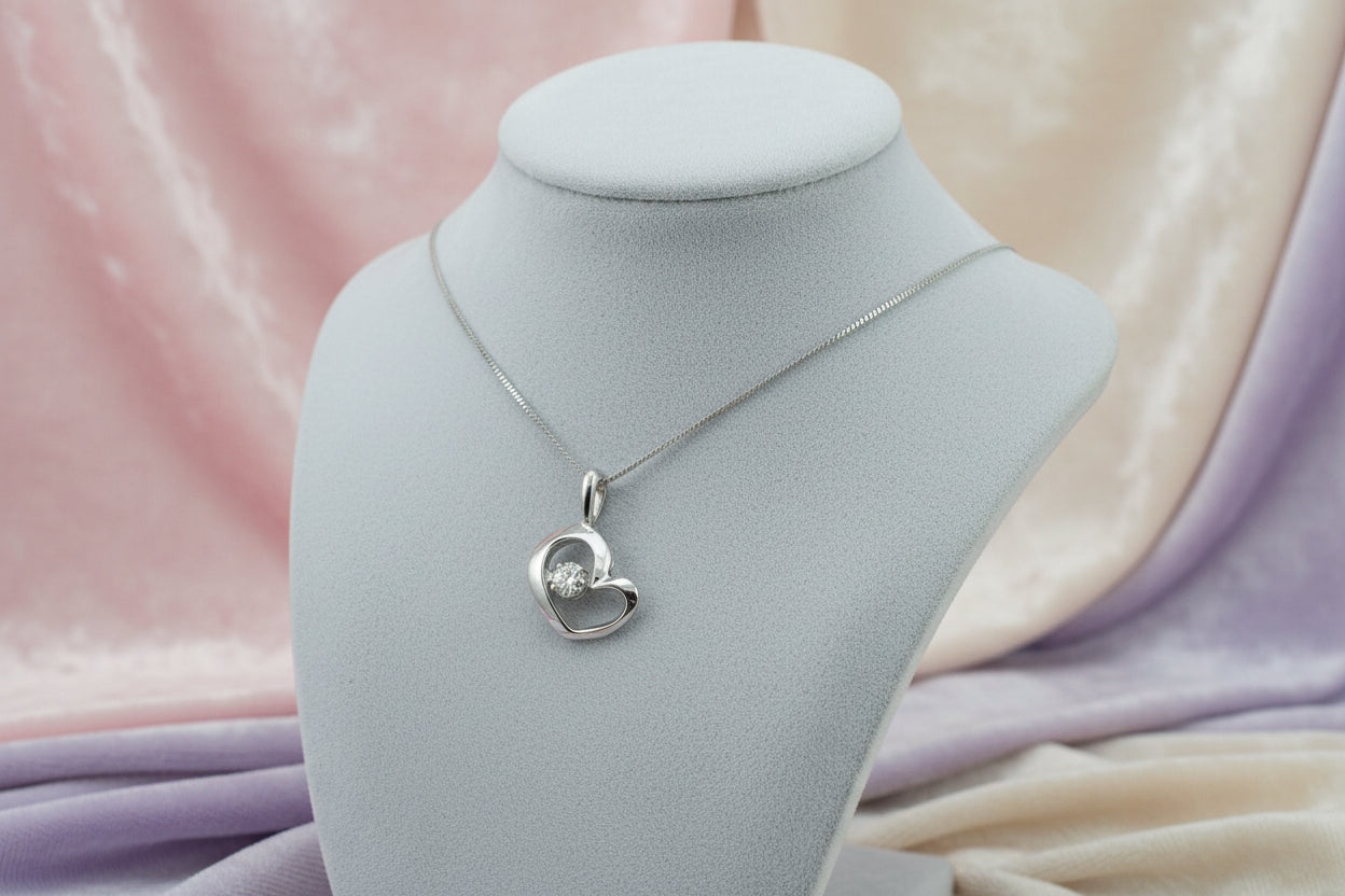 10K WHITE GOLD .10CT DIAMOND HEART SHAPE PULSE PENDANT WITH CHAIN