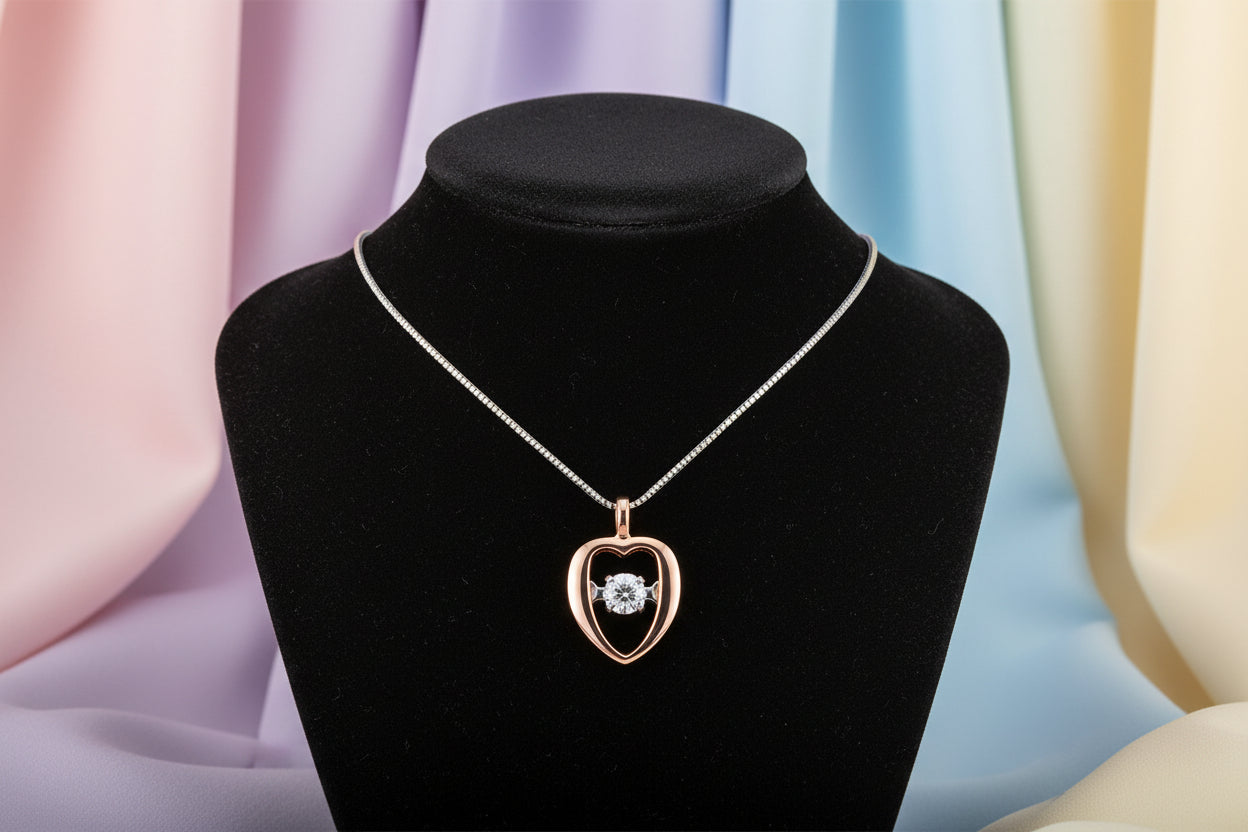 10K RG/WG 0.02TW DIAMOND HEART PENDANT