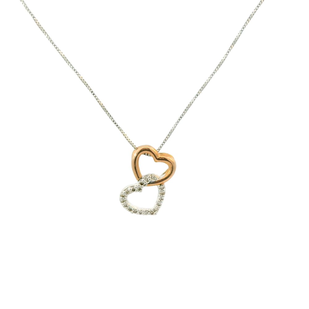 10K White & rose gold double heart diamond pendant with chain