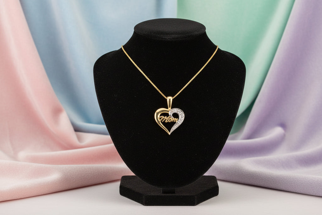 10K YG HEART WITH DIAMOND PENDANT "MOM"
