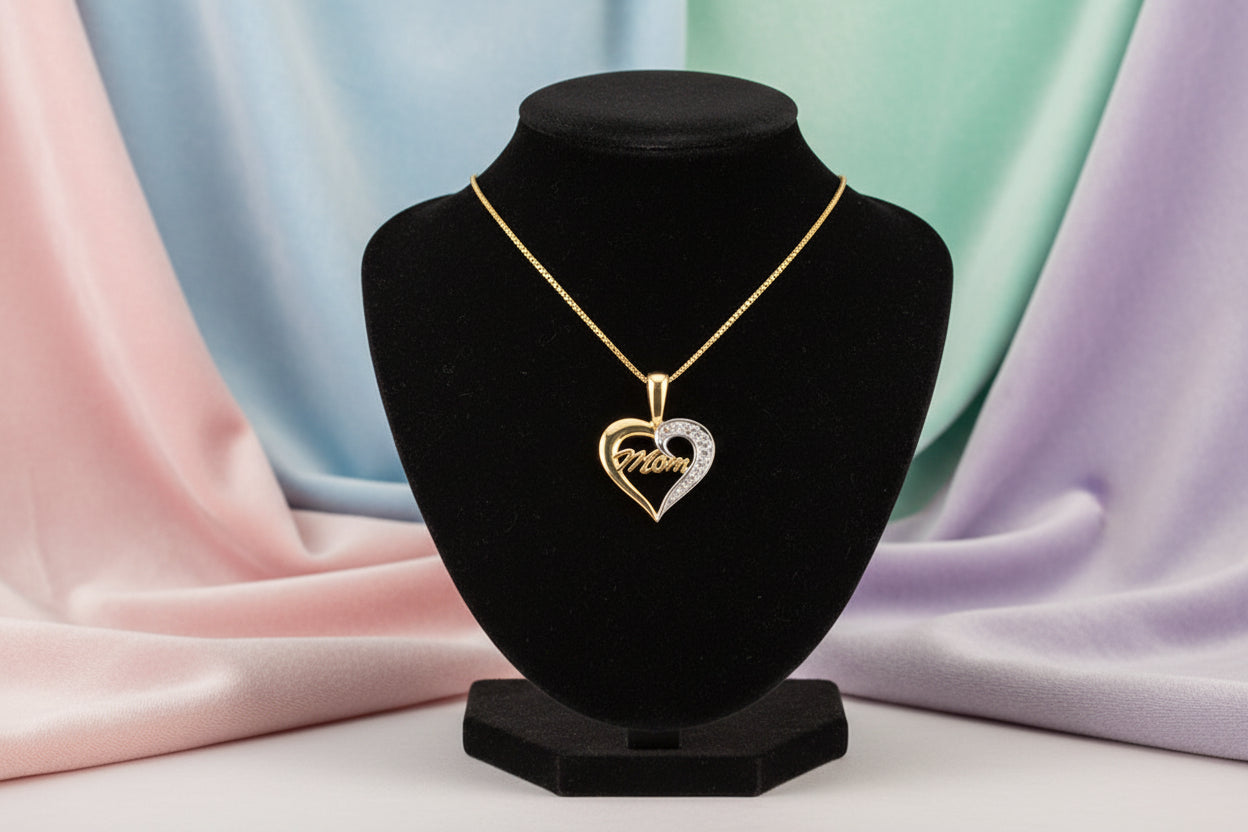 10K YG HEART WITH DIAMOND PENDANT "MOM"