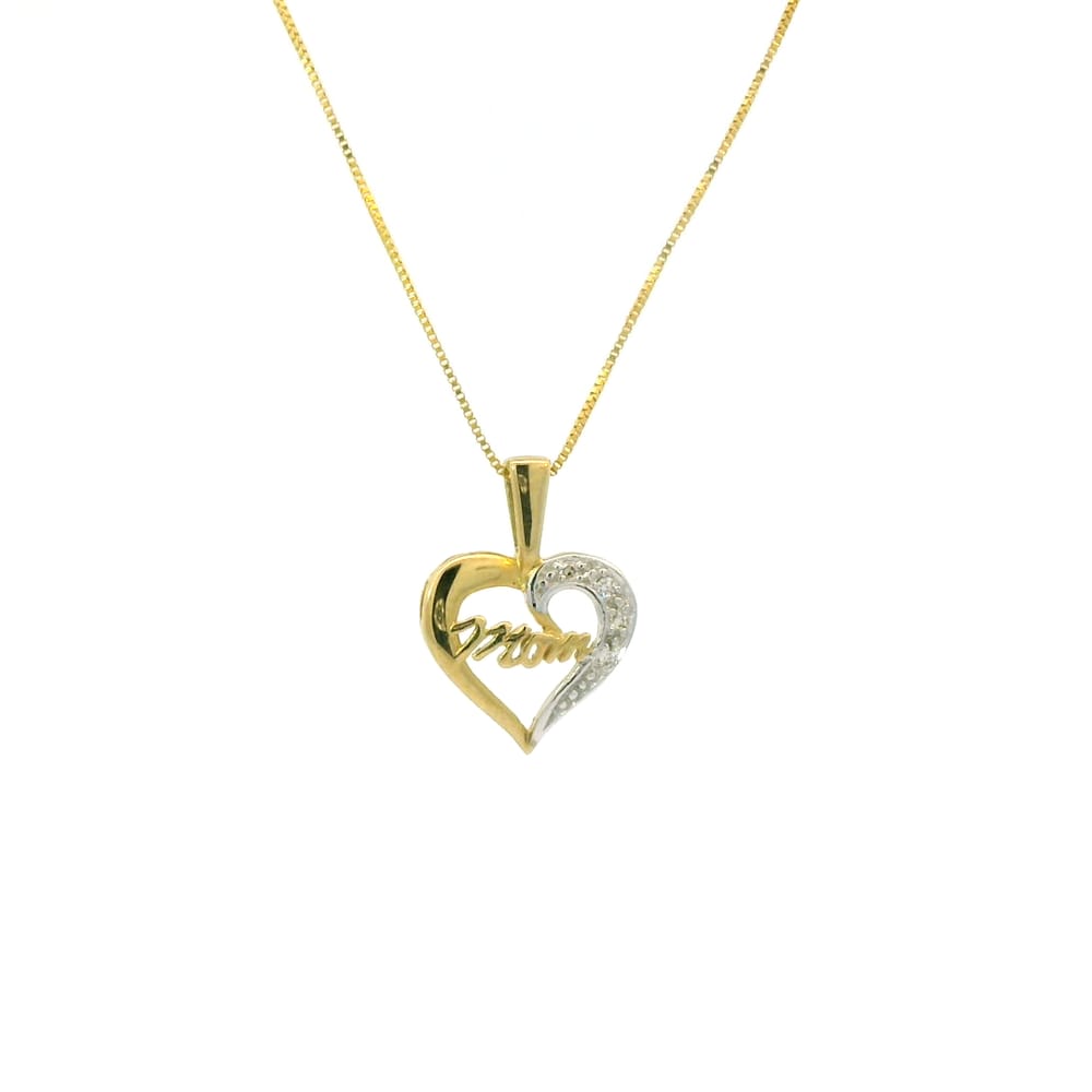 10K Yellow & white gold diamond "Mom" heart pendant with chain