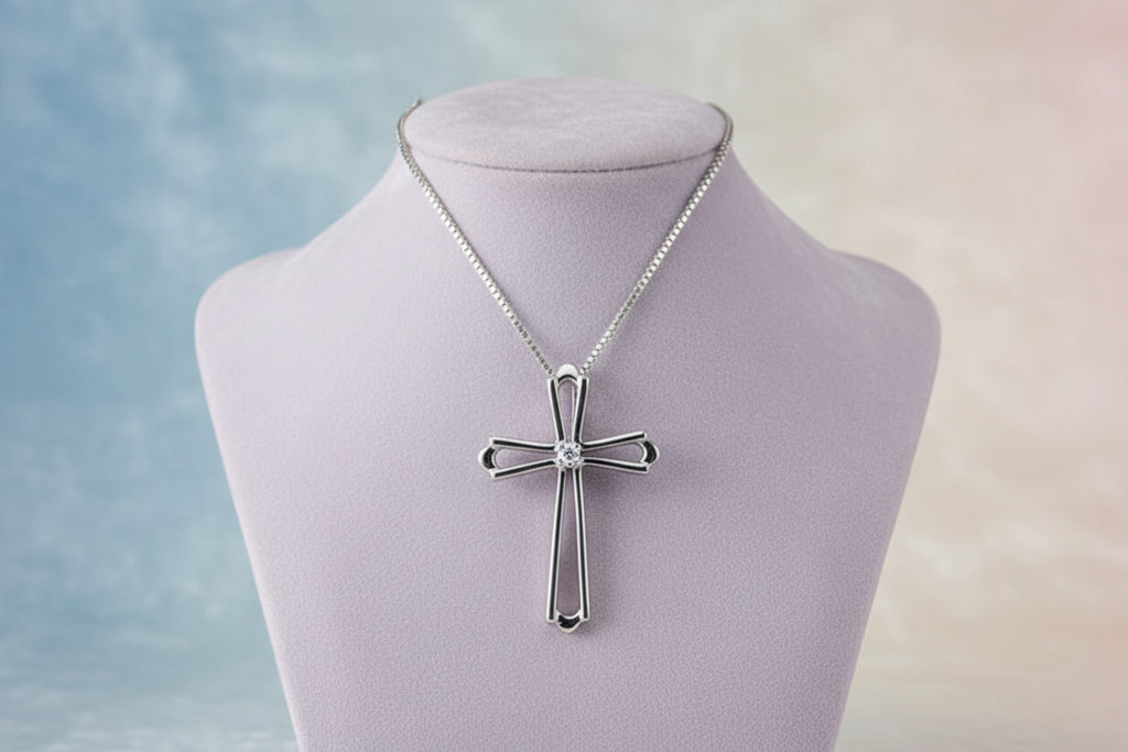 10K WG .01CT CROSS PENDANT