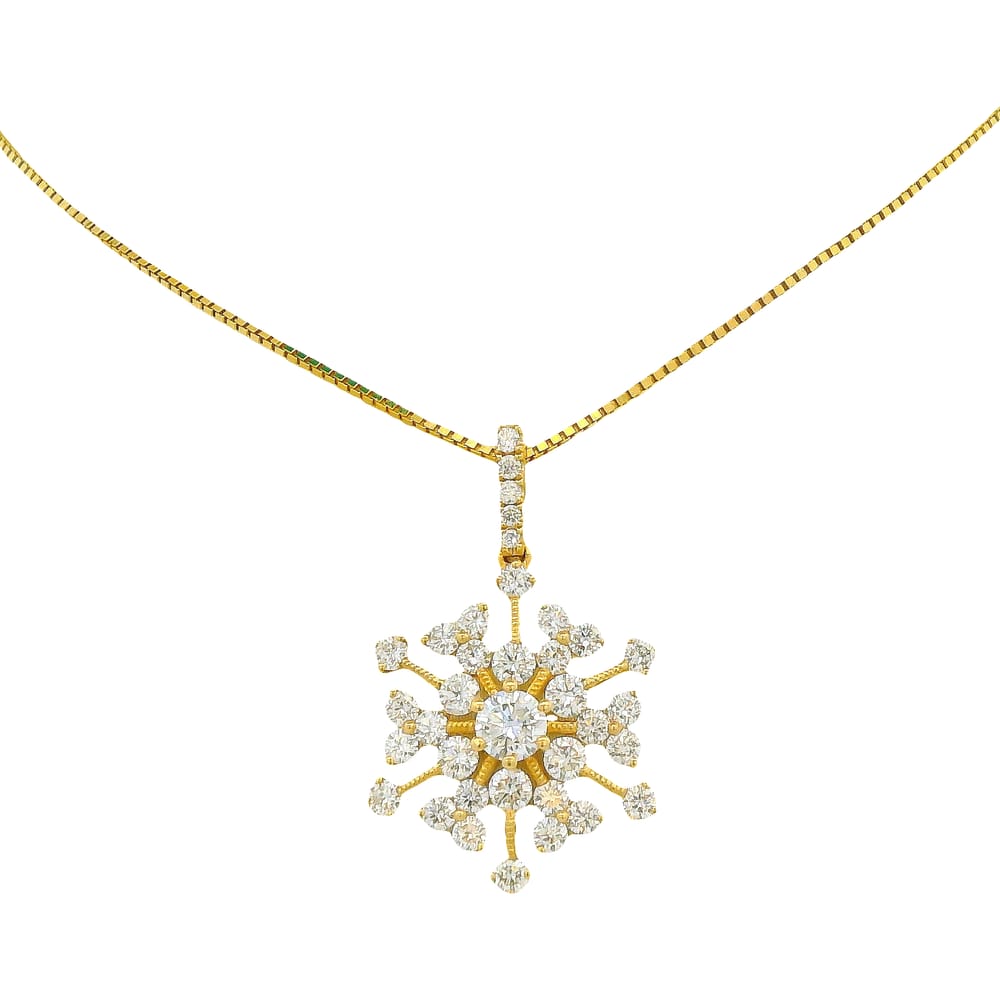 14K YG 1.12TW DIAMOND SNOWFLAKE PENDANT WITH CHAIN